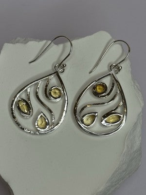 925 Sterling Silver Citrine Earrings Length 1.8 Inch