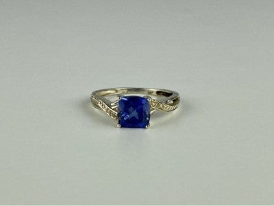 925 Sterling Silver Iolite & CZ Ring Size 6.75
