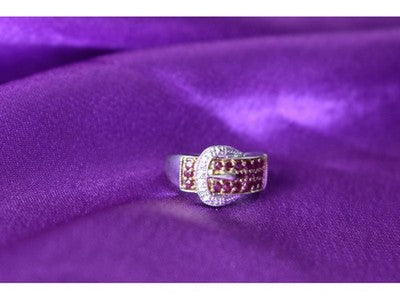 925 Sterling Silver Pink Spinel & White Sapphire "Belt" Ring Size 6.5