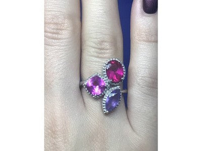 925 Sterling Silver Amethyst & Spinel Ring Size 8