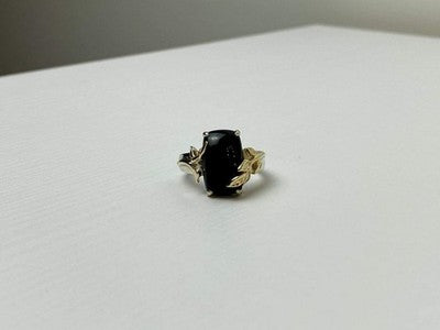 925 Sterling Silver Gold Plated Black Onyx Ring Size 8.5