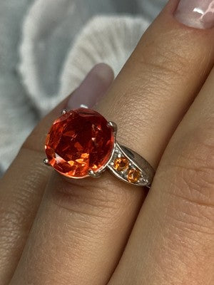 925 Sterling Silver Orange Spinel Ring Size 6