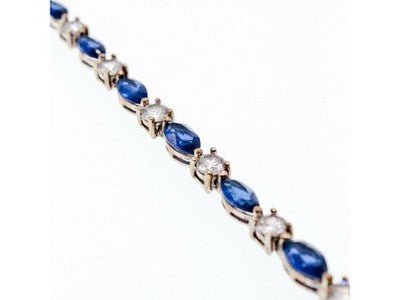 925 Sterling Silver Blue Spinel & CZ Bracelet Size 7.5 IN