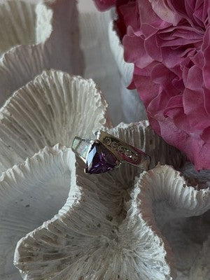 925 Sterling Silver Amethyst Opal Beryl Ring Size 7