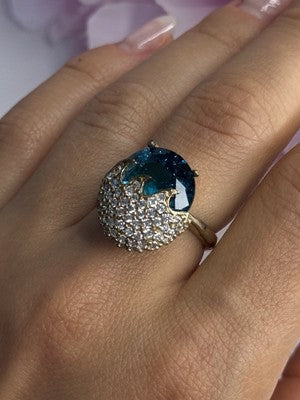 925 Sterling Silver Blue Crystal & CZ Ring Size 8