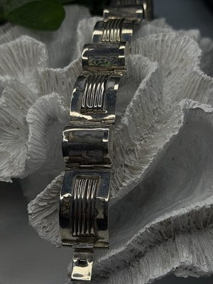 Vintage 925 Sterling Silver Abalone Mother of Pearl Bracelet Length 7