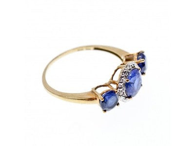 10K Yellow Gold London Blue Topaz & Diamonds Ring Size 6.5