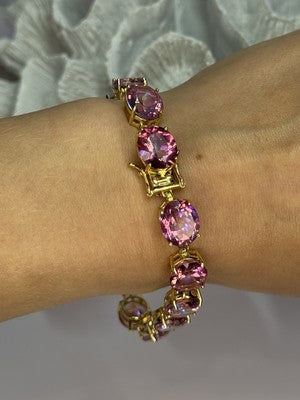 925 Sterling Silver Gold Plated Pink Mystic Topaz Bracelet Length 8.5 Inch
