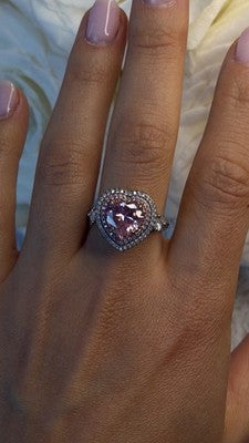 Romantic 925 Sterling Silver Pink Heart Topaz Ring Size 9