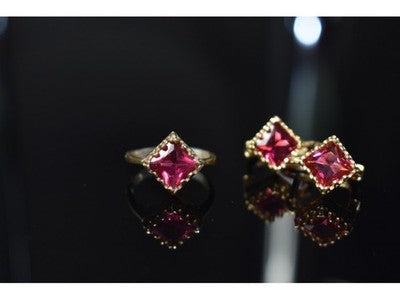 925 Sterling Silver with Gilding Alpanite Set (Ring Size 7)