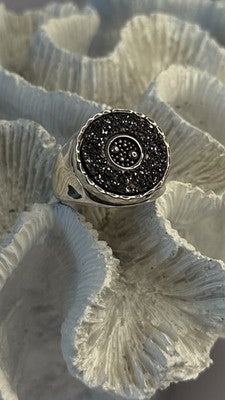Michael Dawkins Starry Night 925 Sterling Silver Black Druzy Quartz Ring Size 9