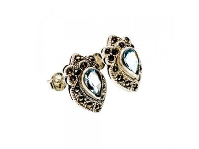 925 Sterling Silver Topaz & Marcasites Stud Earrings