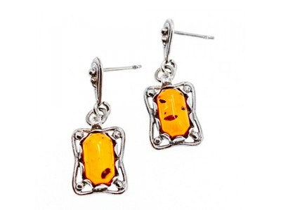 Vintage 925 Sterling Silver Amber Stud Earrings