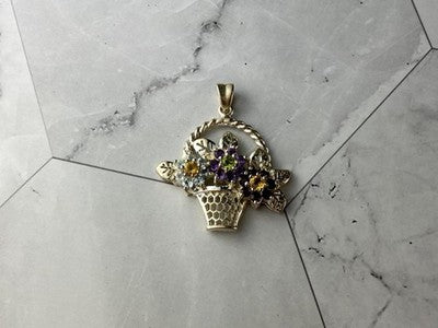 925 Sterling Silver Multi Gemstones Flowers Pendant