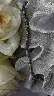 Tennis 925 Sterling Silver Fire Opal & Beryl Link Bracelet Size 7.5