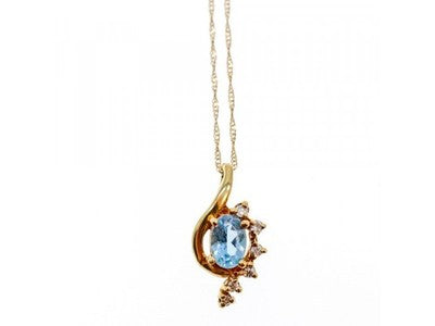 10K / 14 K Yellow Gold Topaz & Diamonds Chain With Pendant