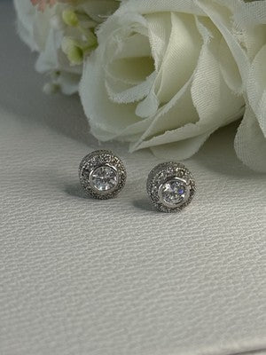 Shiny 925 Sterling Silver CZ Stud Earrings Length 0.30 Inch