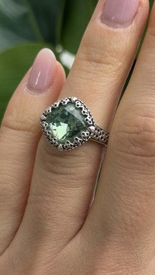 925 Sterling Silver Cushion-Cut Green Peridot Ring Size 5.5