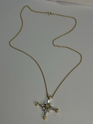 18K 750 YELLOW GOLD YELLOW & WHITE DIAMONDS 6.26 CT CROSSNECKLACE LENGTH 18 INCH