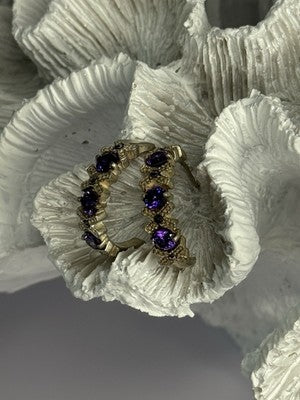 925 Sterling Silver Amethyst & Marcasite Earrings Length 0.80 Inch
