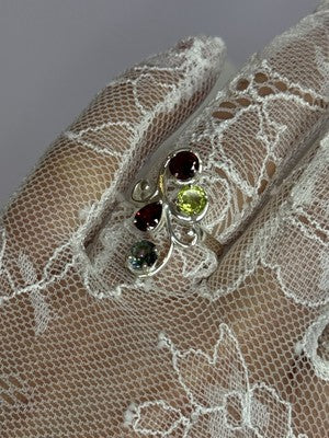 925 Sterling Silver Alexandrite, Garnet & Peridot Ring Size 6.5