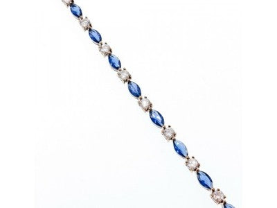925 Sterling Silver Blue Spinel & CZ Bracelet Size 7.5 IN