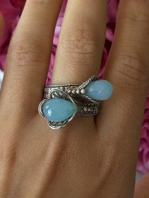 925 Sterling Silver Blue Chalcedony Ring Size 11 Sizable