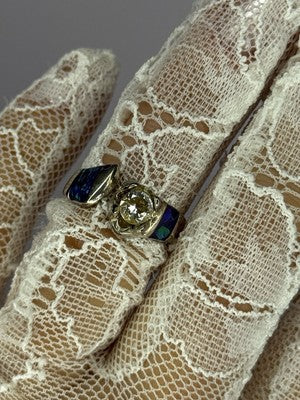 Vintage 925 Sterling Silver Beryl & Opal Ring Size 7