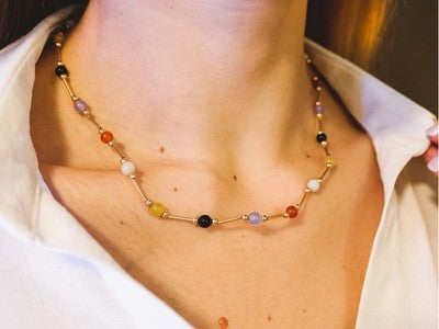 14K Yellow Gold Jadeite Balls Necklace