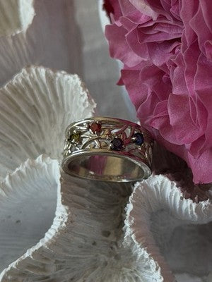 925 Sterling Silver Multi Color Spinel Ring Size 7