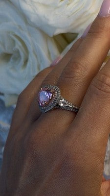 Romantic 925 Sterling Silver Pink Heart Topaz Ring Size 9