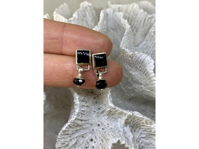 Vintage 925 Sterling Silver Black Nephrite Earrings