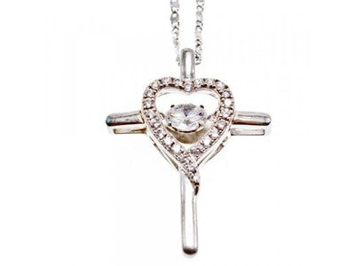925 Sterling Silver CZ "Heart" Pendant-Cross Japan