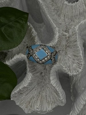 925 Sterling Silver Blue Turquoise & White Colorless Beryl Ring Size 9