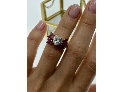 925 Sterling Silver Gold Plated Spinel & CZ "Heart" Ring Size 5.5