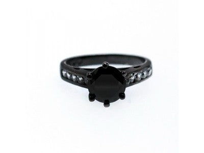 Black 925 Sterling Silver Spinel & CZ Ring Size 9.25