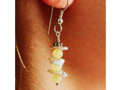 925 Sterling Silver Yellow Agate & Mother Of Pearl Earrings
