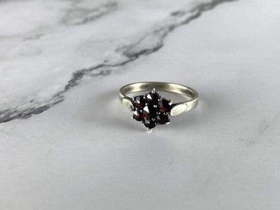 925 Sterling Silver Almandine "Flower" Ring Size 7
