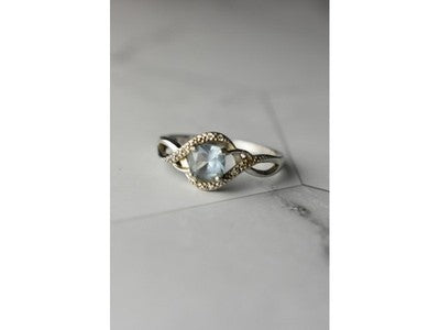 925 Sterling Silver Blue Spinel & CZ Ring Size 9