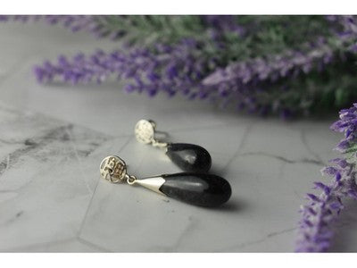 925 Sterling Silver Black Jasper Stud Earrings