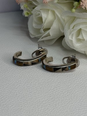925 Sterling Silver Agate & Opal Earrings Length 0.95 Inch