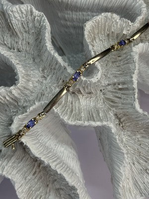 14K Yellow Gold Tanzanite & Diamond Bracelet Length 7.5 Inch