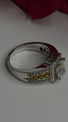 Verragio 925 Sterling Silver & Gold Plated Part Cz Ring Size 8