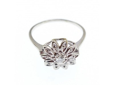 14K White Gold Diamond 0.1 ct "Flower" Ring Size 8.5