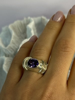 925 Sterling Silver Amethyst Ring Size 7