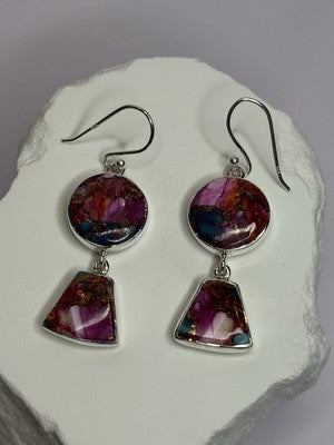 925 Sterling Silver Pink Oyster Turquoise Earrings Length 2 Inch