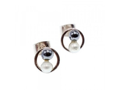 10K White Gold Pearls Earrings Italy