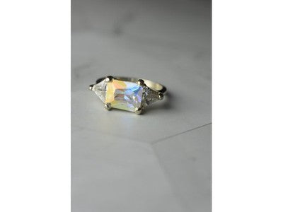 925 Sterling Silver Alpanite & CZ Ring Size 8.5
