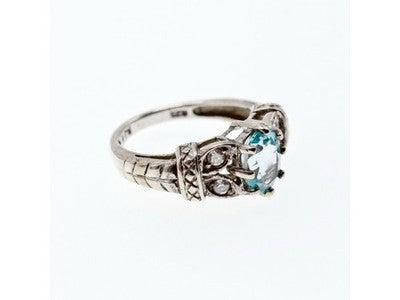 925 Sterling Silver Blue Spinel & CZ Ring Size 6.5