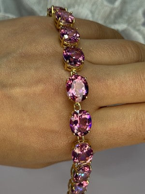925 Sterling Silver Gold Plated Pink Mystic Topaz Bracelet Length 8.5 Inch